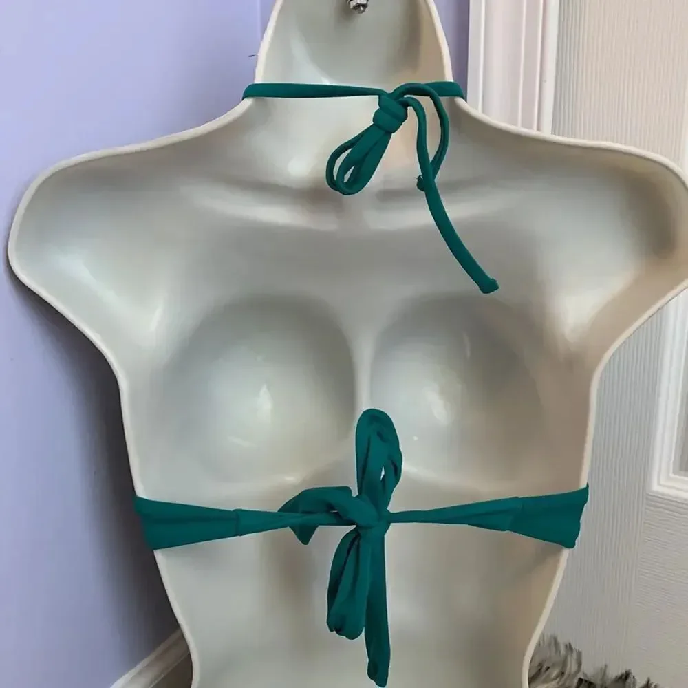 Designer crochet teal sea blue Swimsuit Top Bra Swimwear XS